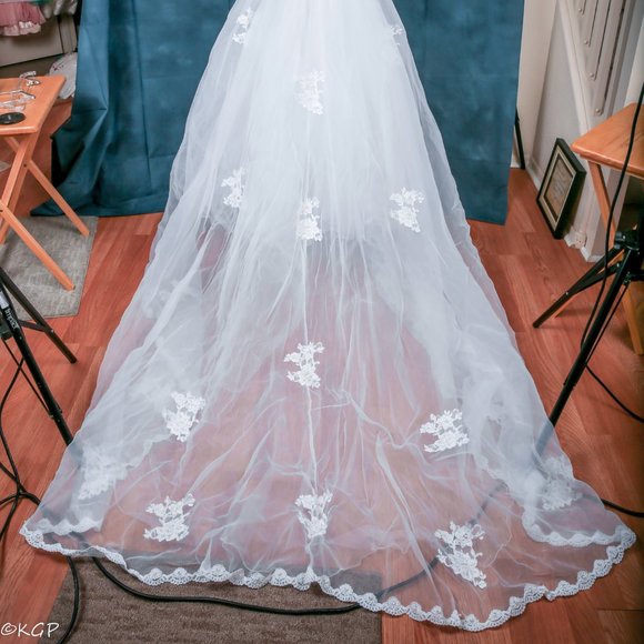 Vintage Wedding Dress + Vail  Mermaid White 4 - Picture 7 of 16